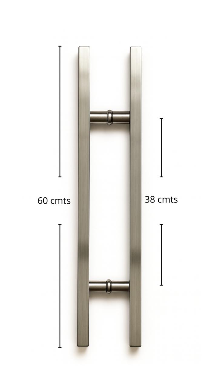 Manija doble plateada rectangular 60 cm