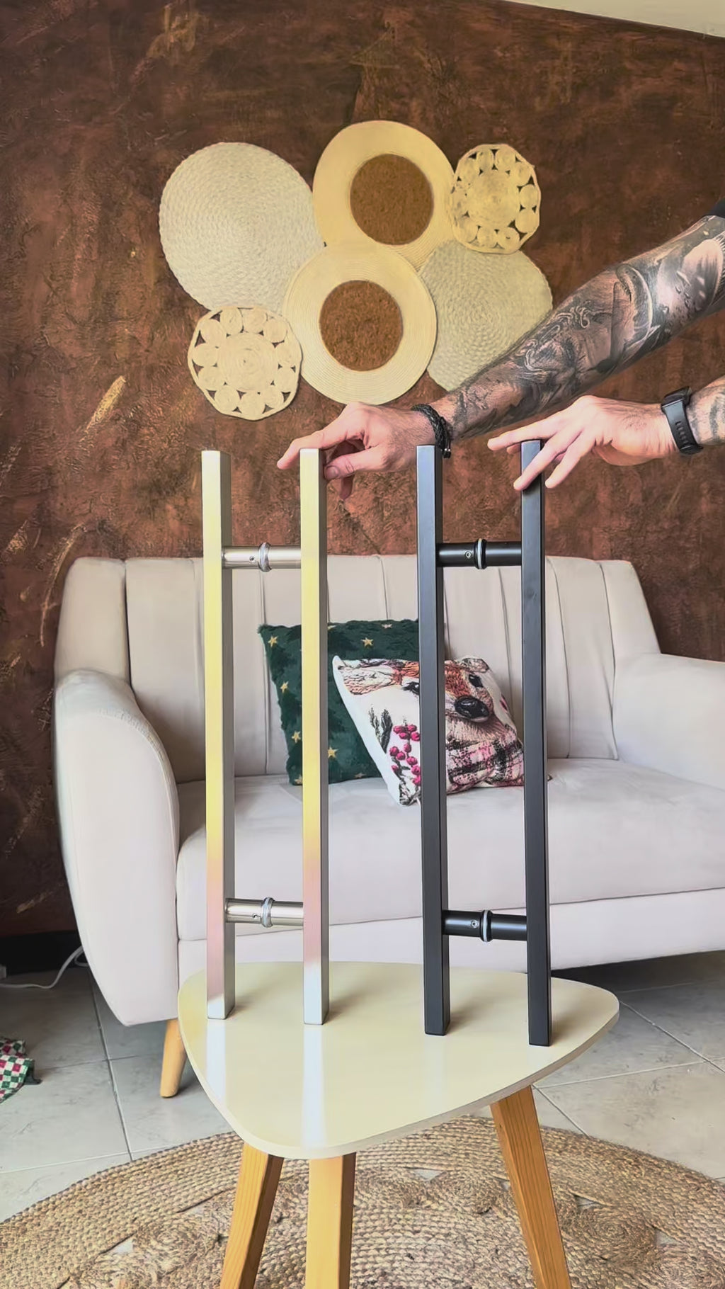 Manija doble plateada rectangular 60 cm